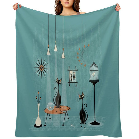 Mid Century Mischief  Cat Red-Handed II Machine-washable Throw Blanket