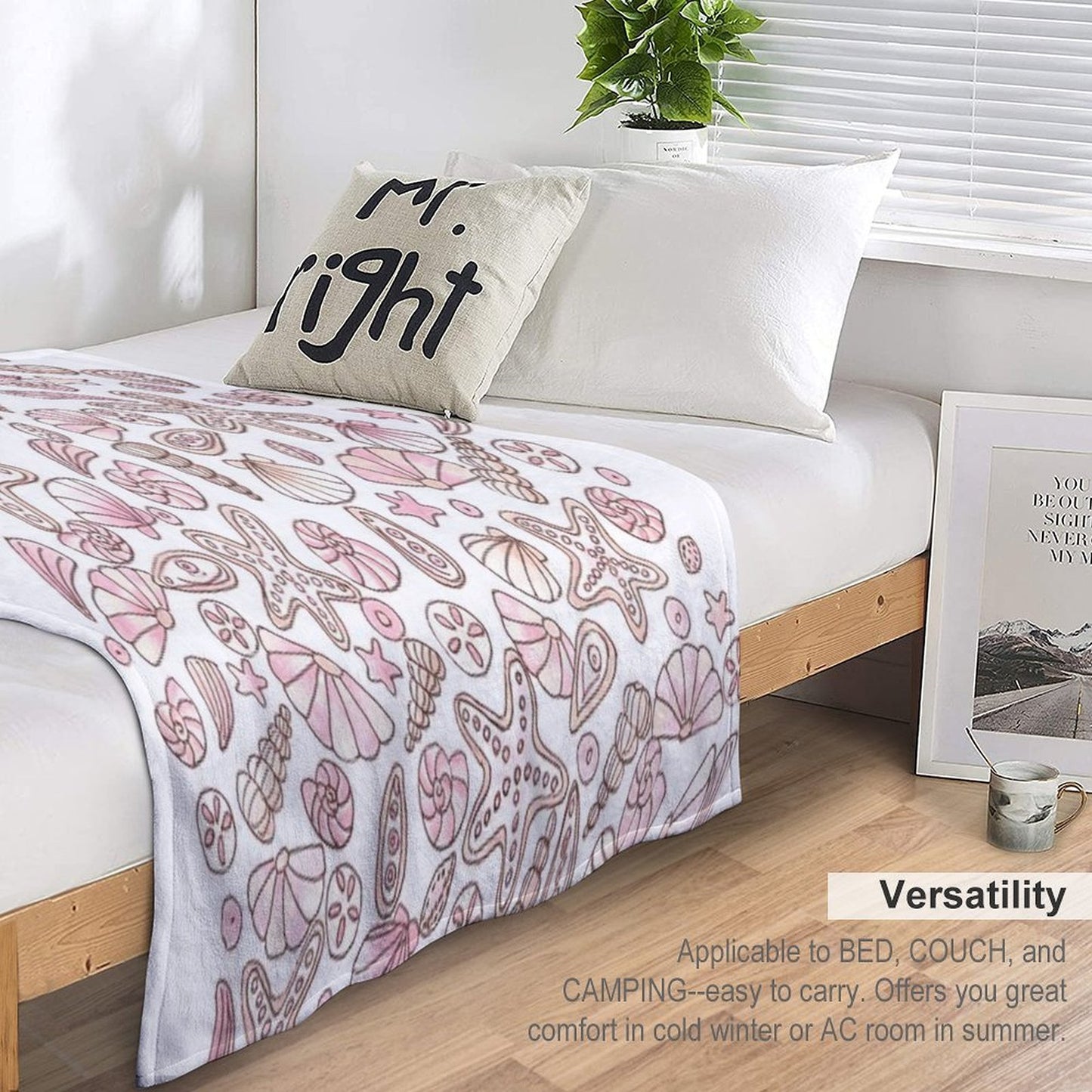 Millennial Pink Seashells Quick-dry Throw Blanket