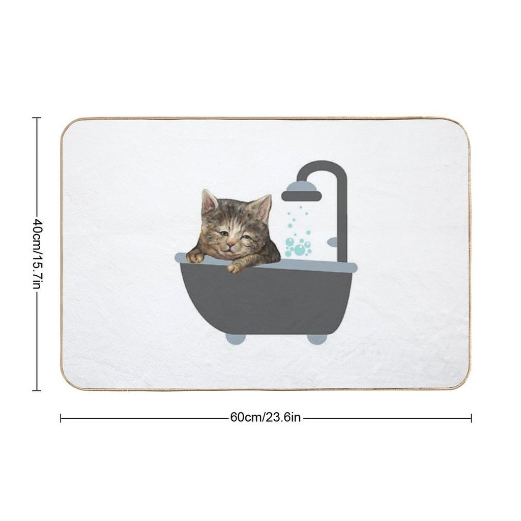 Bath Cat A Funny And Cute Lazy Cat Design  Pet-Safe Bath Mat
