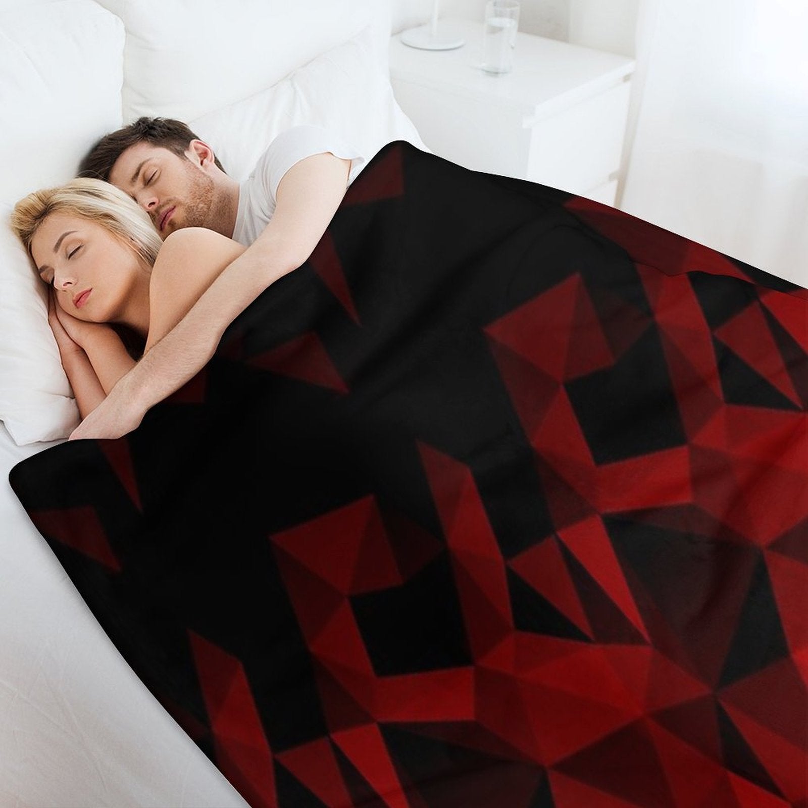 Abstract Polygonal Pattern .Red, Black Triangles. Premium Throw Blanket