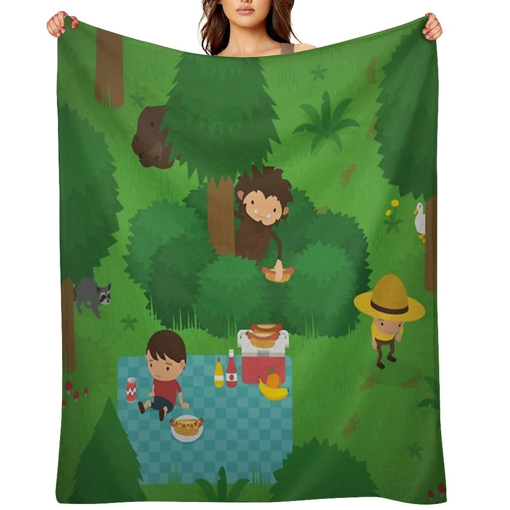 Sneaky Sasquatch Picnic Plush Throw Blanket