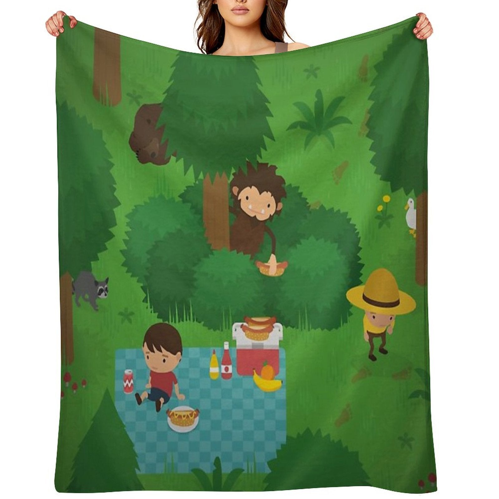 Sneaky Sasquatch Picnic Plush Throw Blanket