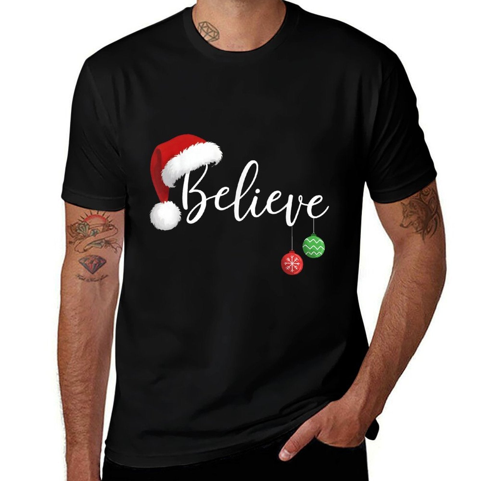 Christmas Believe in Santa Claus Funny Xmas Family Matching  Oversized Silhouette T-Shirt