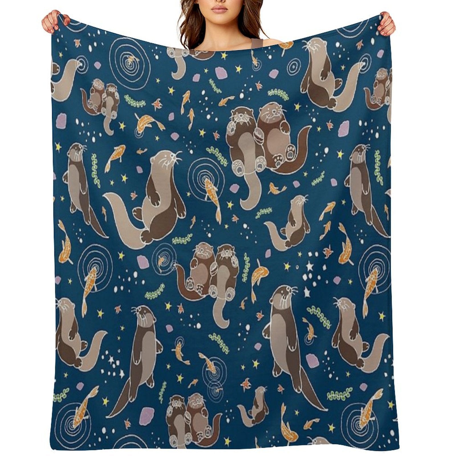 Sea Otters at Night Compact Throw Blanket