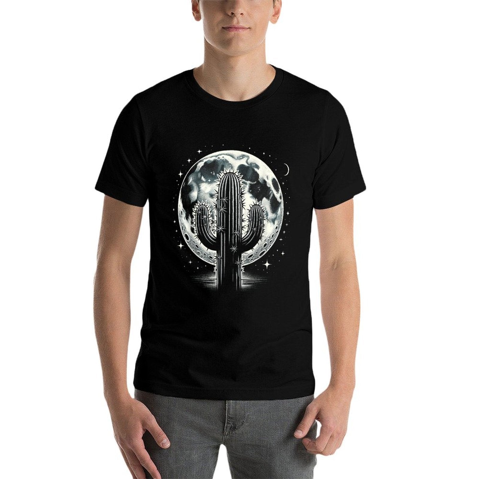 Lunar Cactus Night - Full Moon Desert Landscape  Relaxed-fit T-Shirt