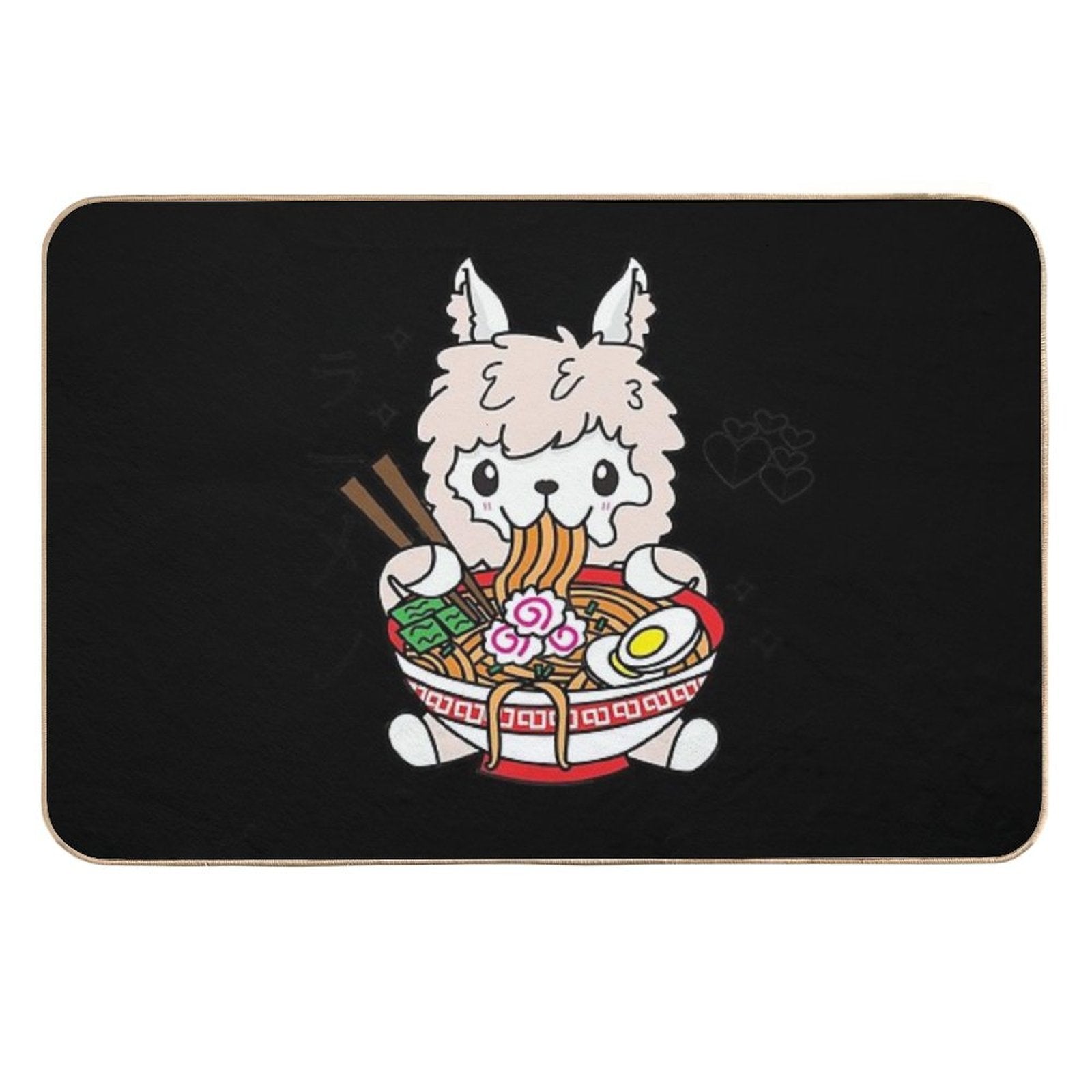 Llama Eating Ramen Cute Kawaii Noodles  Dirt-Trapping Bath Mat