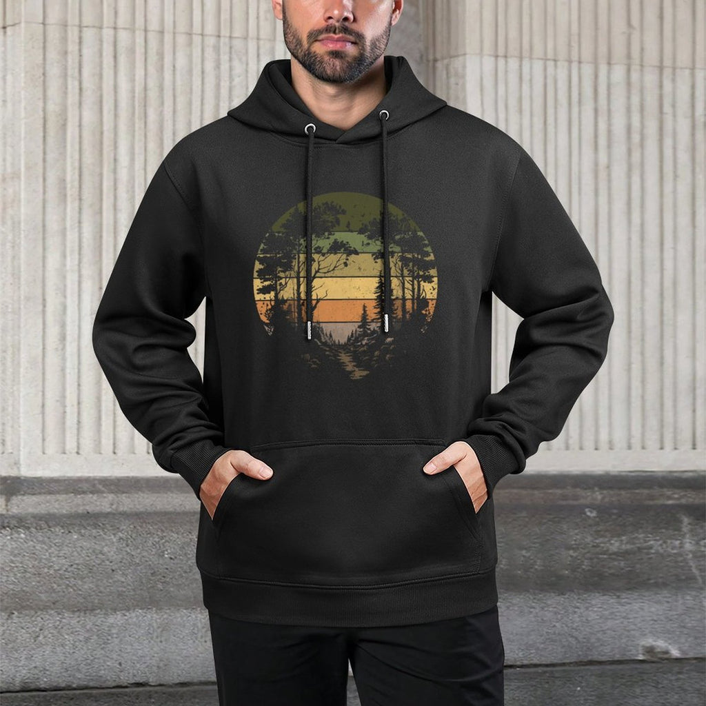Trees Wildlife Nature Vintage Retro Forest Man Woman Girl Medium-Weight Fabric Hoodie