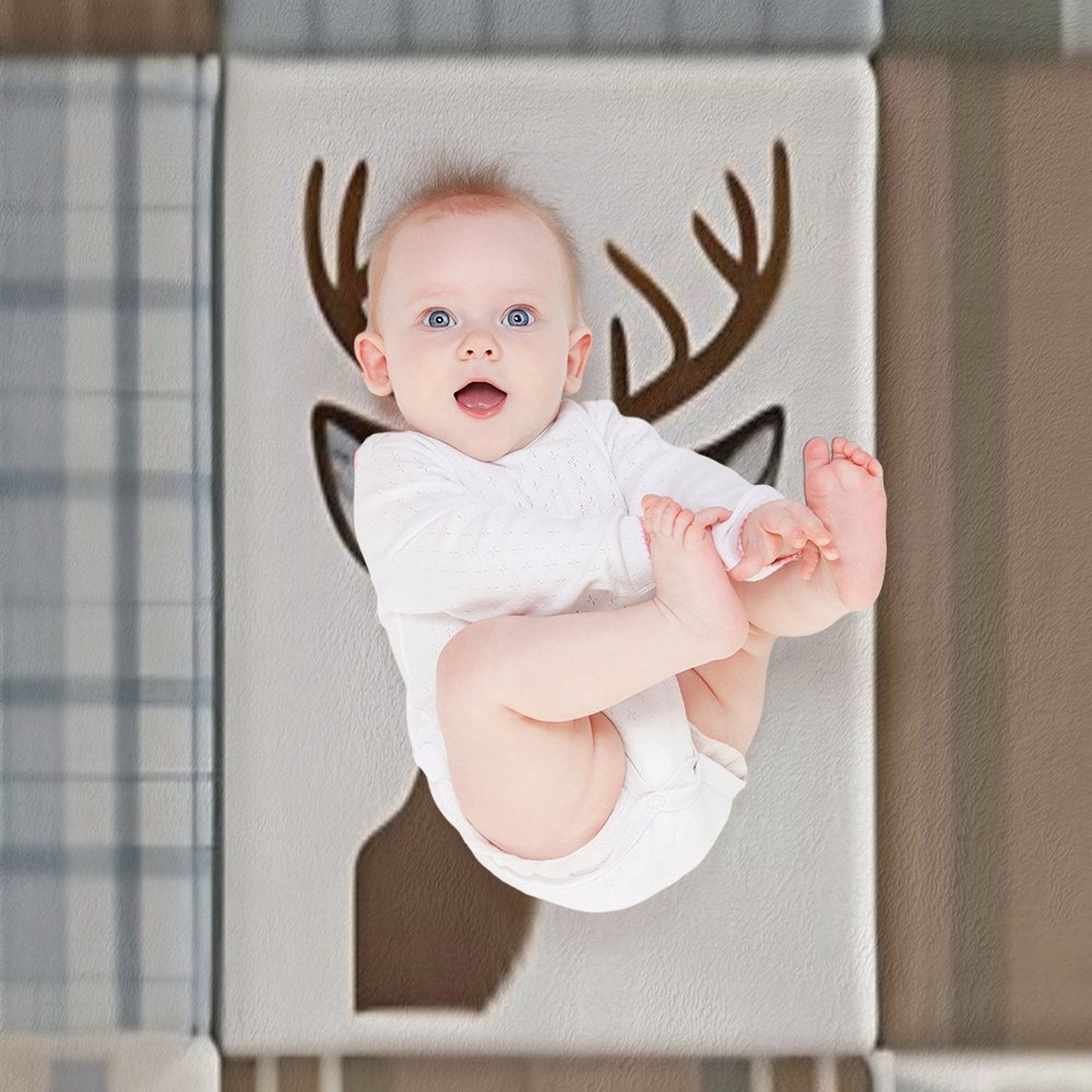 Deer Patchwork - Rustic Neutrals Travel-friendly Throw Blanket