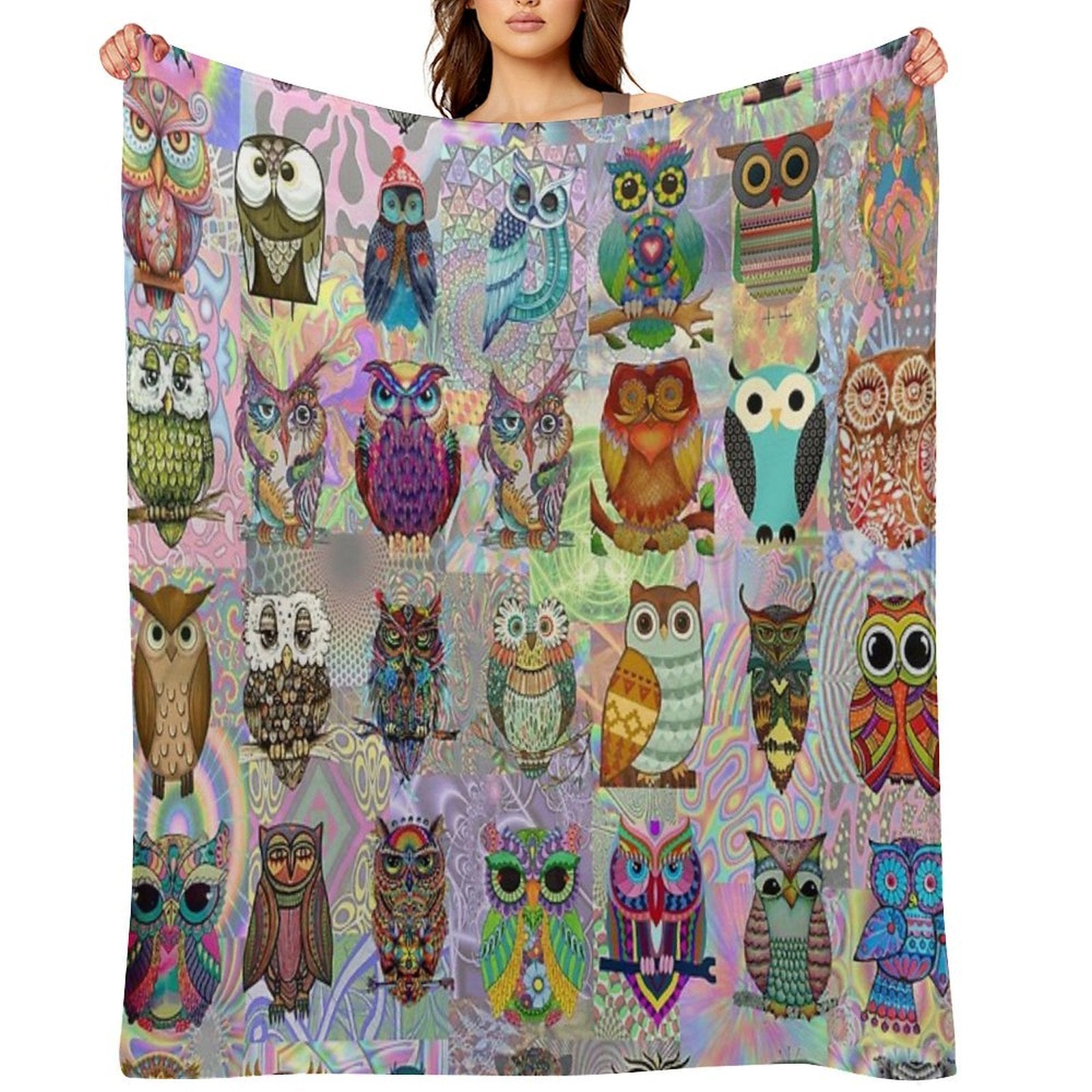 Psychedelic Owls Shrink-resistant Throw Blanket