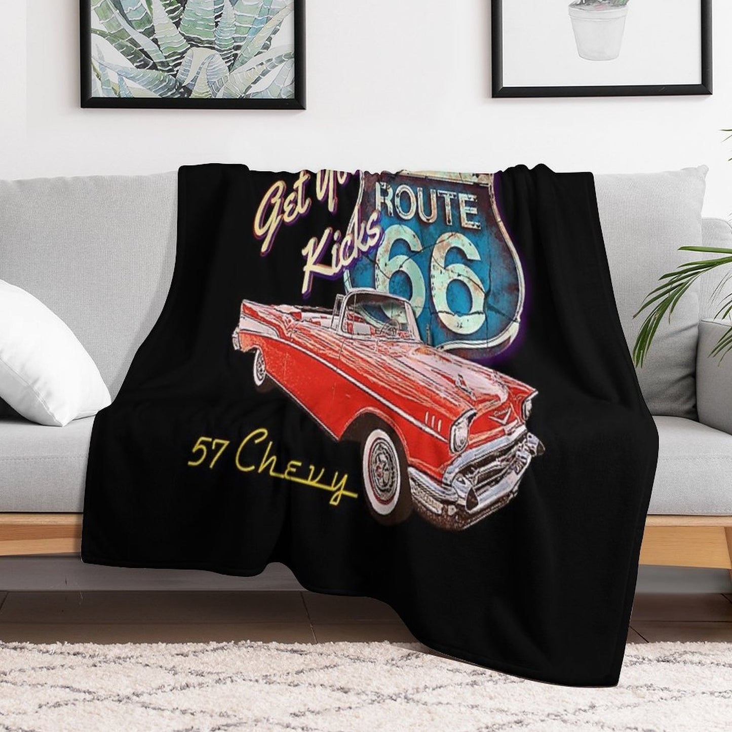 1957 Chevy Bel Air Vintage Retro Classic Car Street Hot Rod Antique Route 66 Design Velvety-soft Throw Blanket
