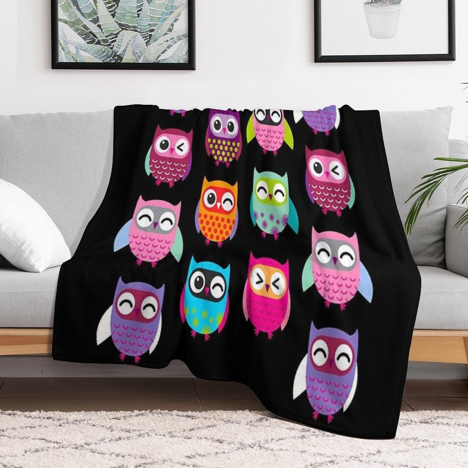Cute Colorful Owls Versatility Throw Blanket