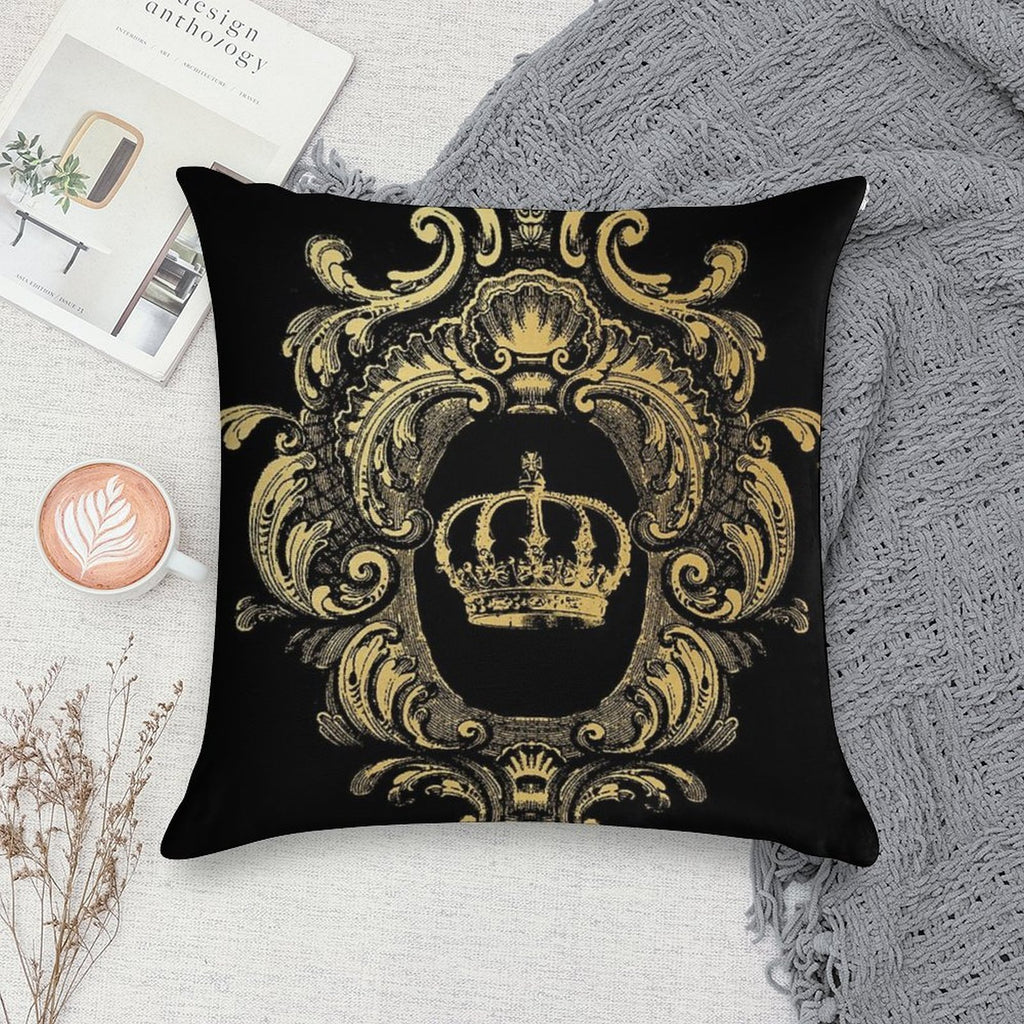 Ornate Gold Crown Black Soft Reinforced Edging Throw Pillow