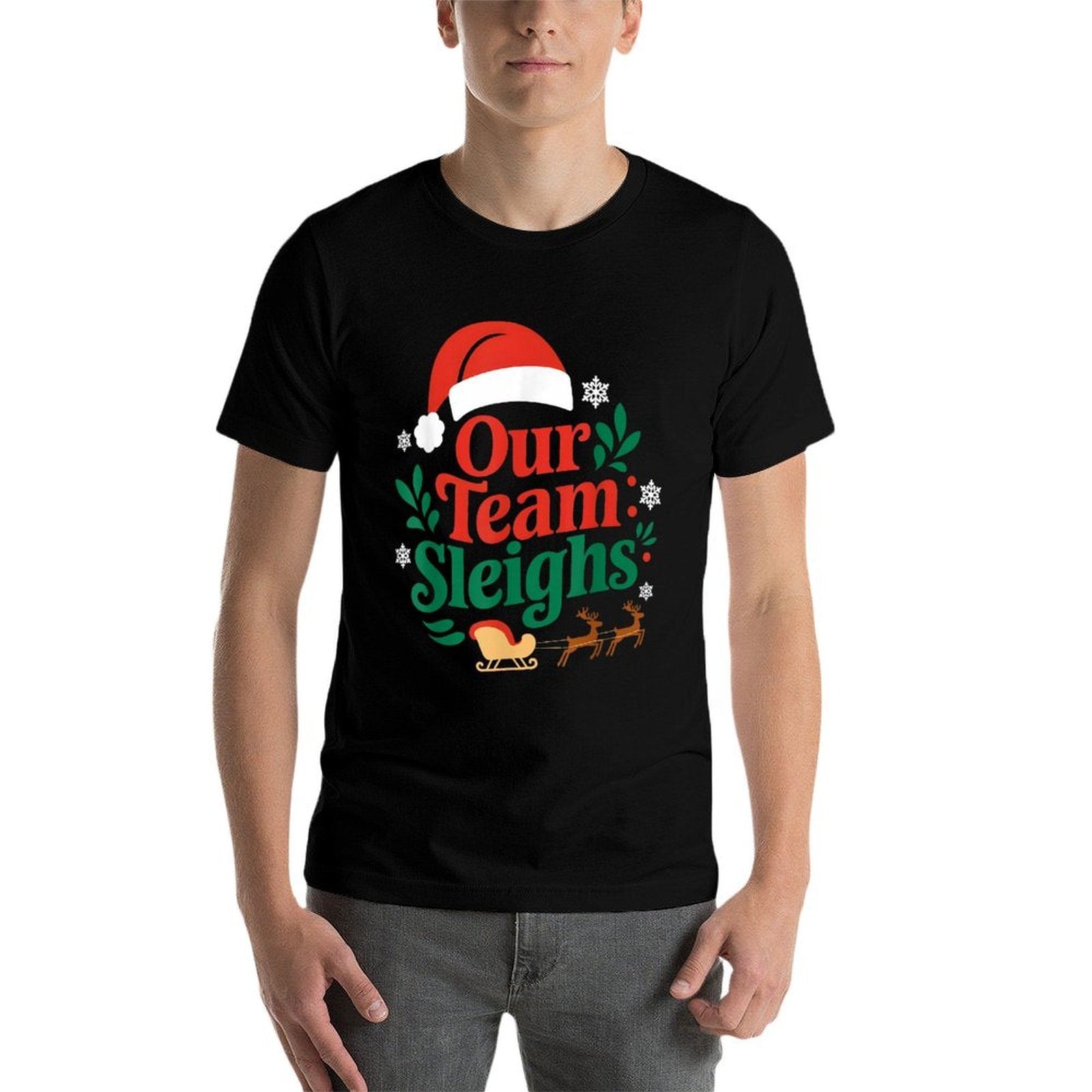 Our Team Sleighs Christmas Reindeers Santas Workers Office  Relaxed-fit T-Shirt
