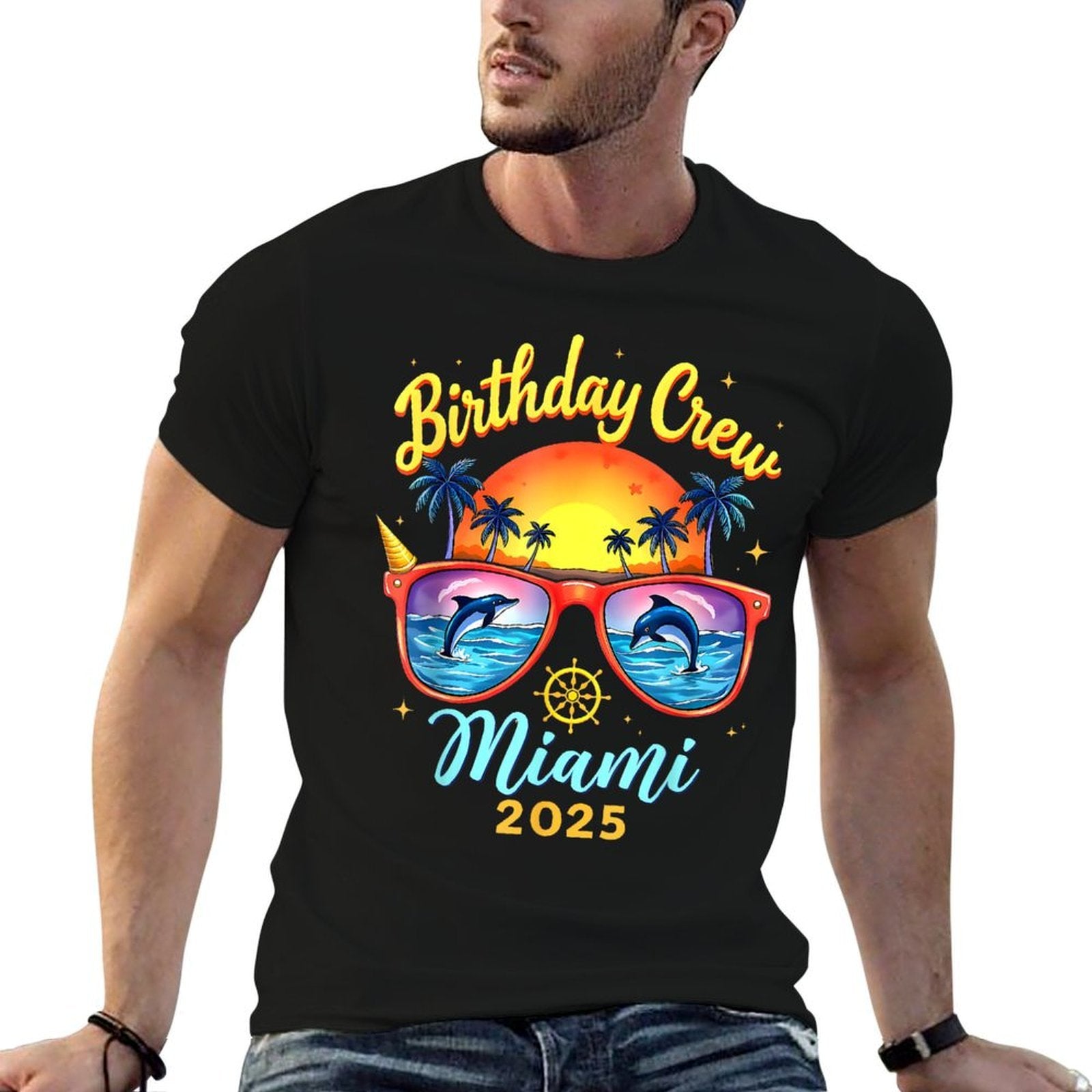 Birthday Crew Vacation Miami 2025 Party Matching Cruise  Moisture-wicking T-Shirt