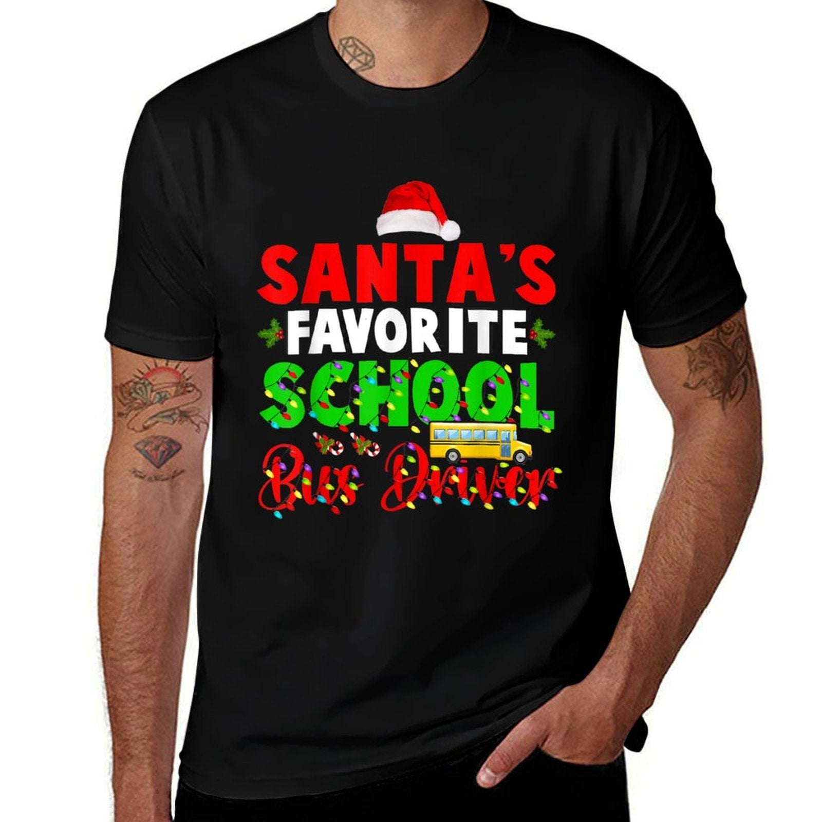 Santas Favorite School Bus Driver Christmas Bus Driver  Relaxed-fit T-Shirt