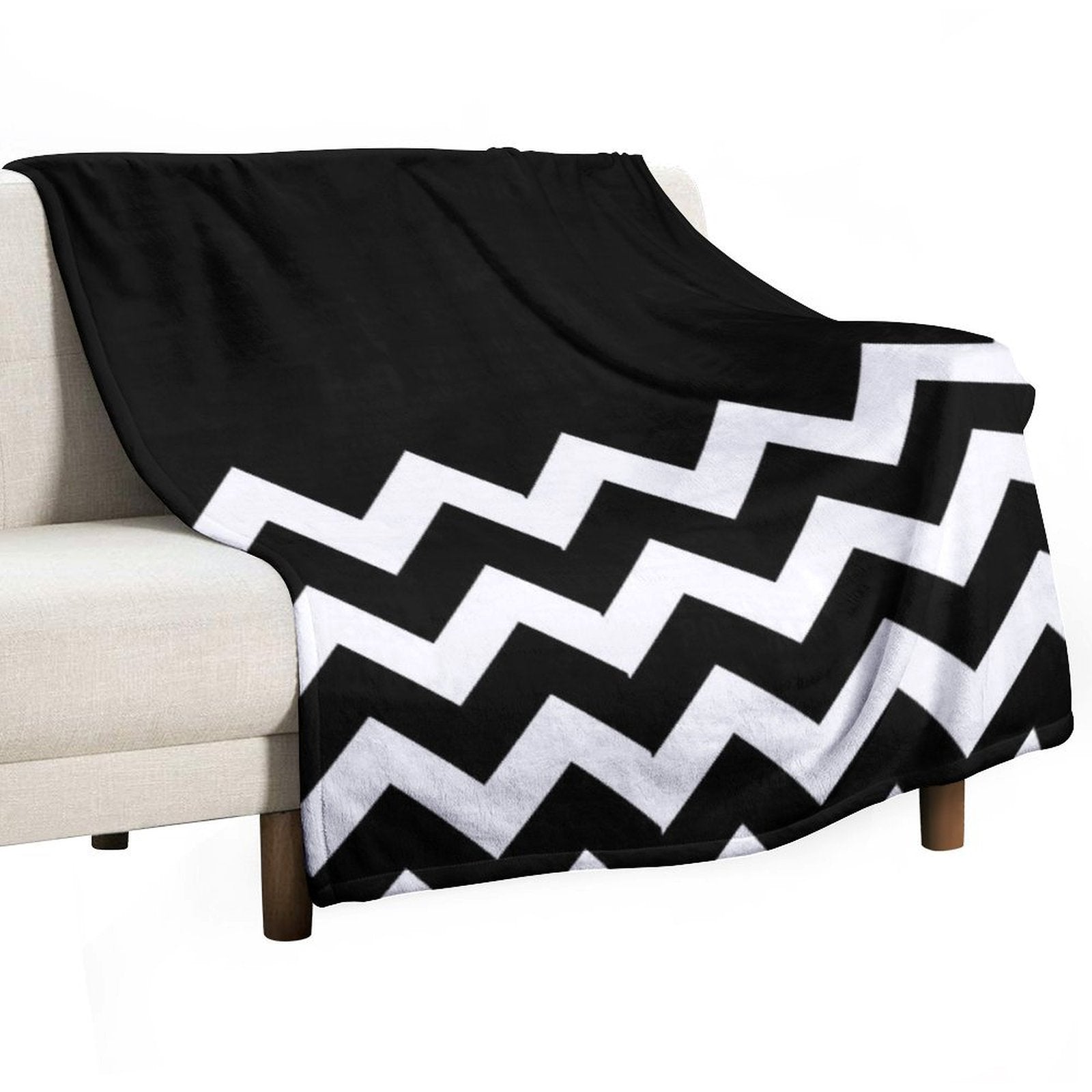 WHITE AND BLACK CHEVRON ZIG ZAG  HALF TONE PATTERN - BY OZCUSHIONSTOO Durable Throw Blanket