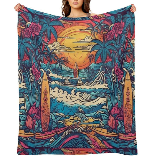Surf Tribe – Popular Art, Vintage Style Surfing Gift Velvety-soft Throw Blanket