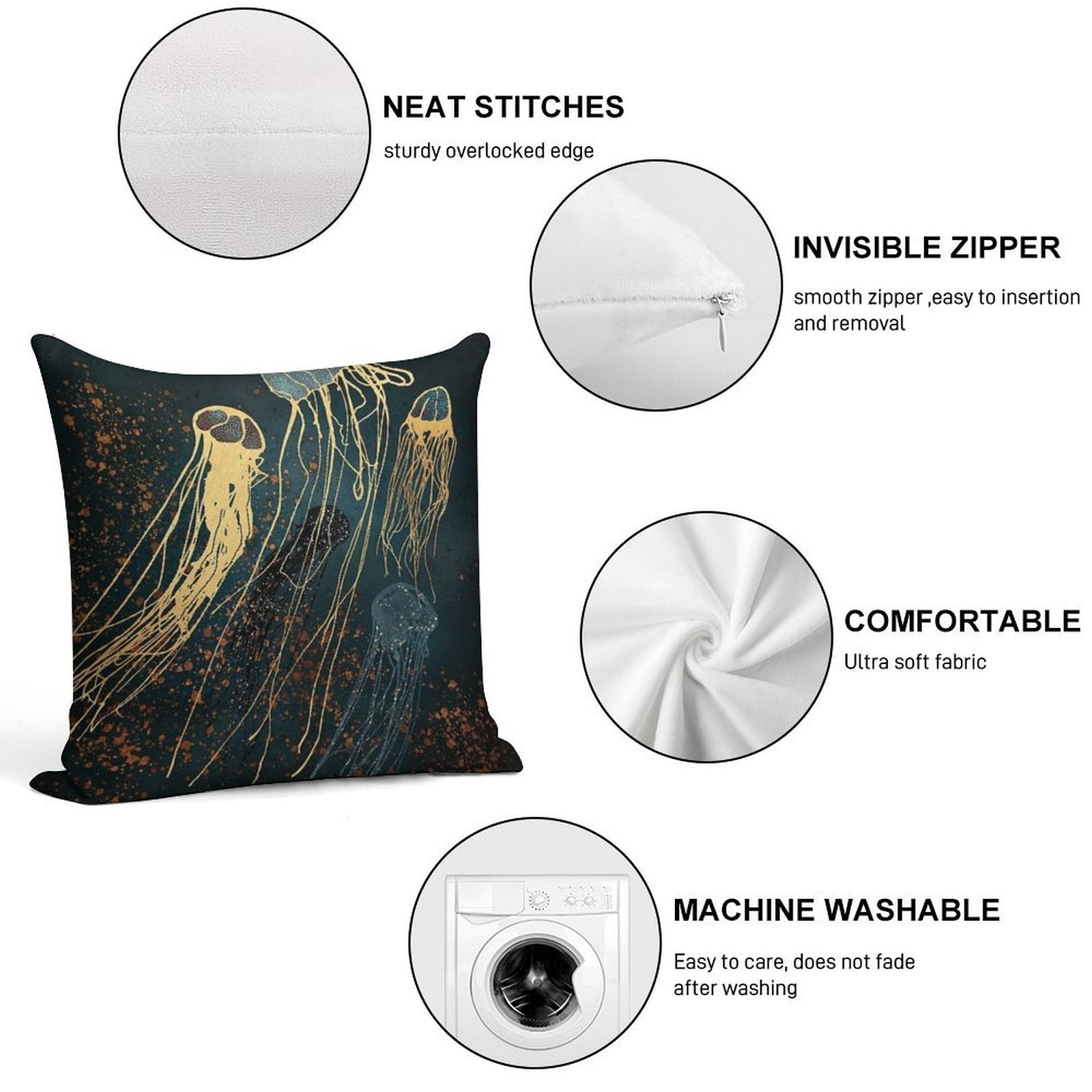 Metallic Jellyfish Soft Skin-Friendly Throw Pillow