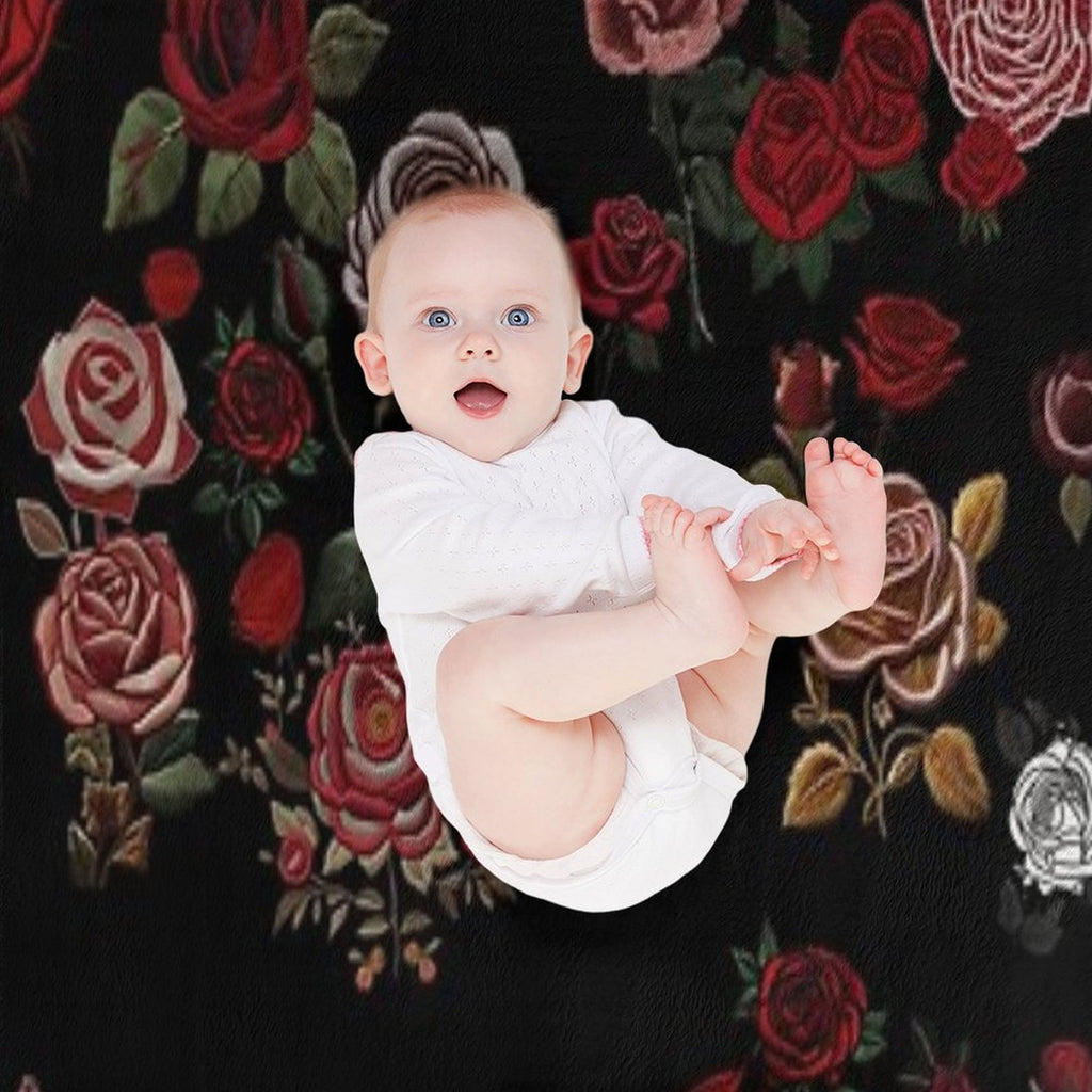 Rose Garden (Black) Sustainable Throw Blanket