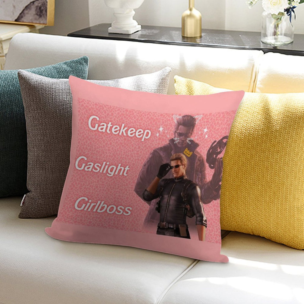 Wesker  Gaslight Gatekeep Girlboss Soft Hidden Zipper Throw Pillow