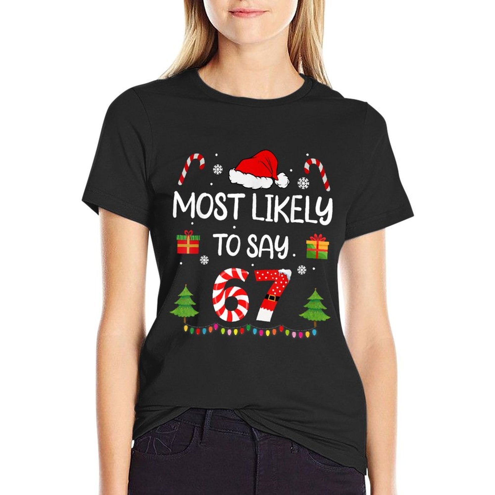 Most Likely to Say 67 Meme Six Seven Santa Christmas Family  Vintage-inspired T-Shirt