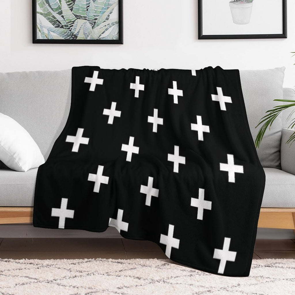 Black And White Swiss Cross Pattern Durable Throw Blanket