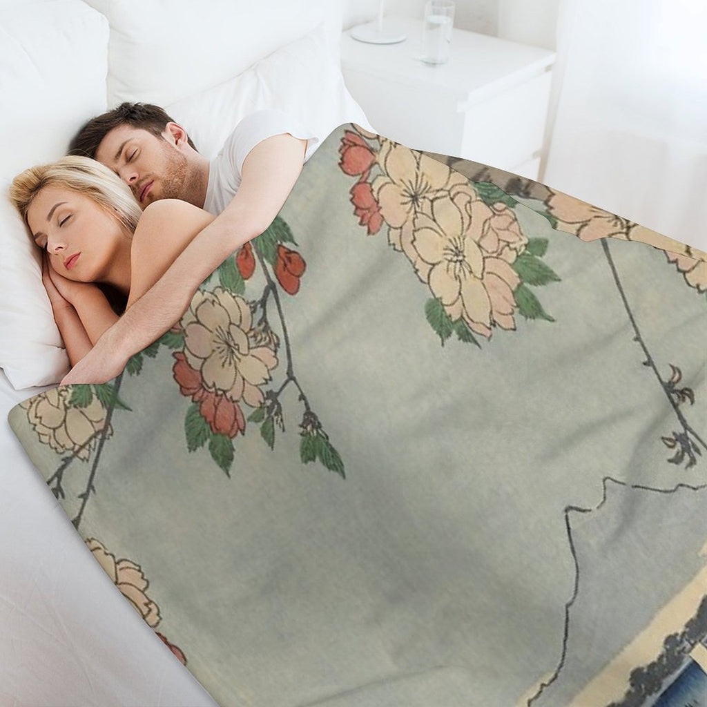 Cherry Blossoms on Spring River Ukiyo-e Japanese Art Gift-ready Throw Blanket