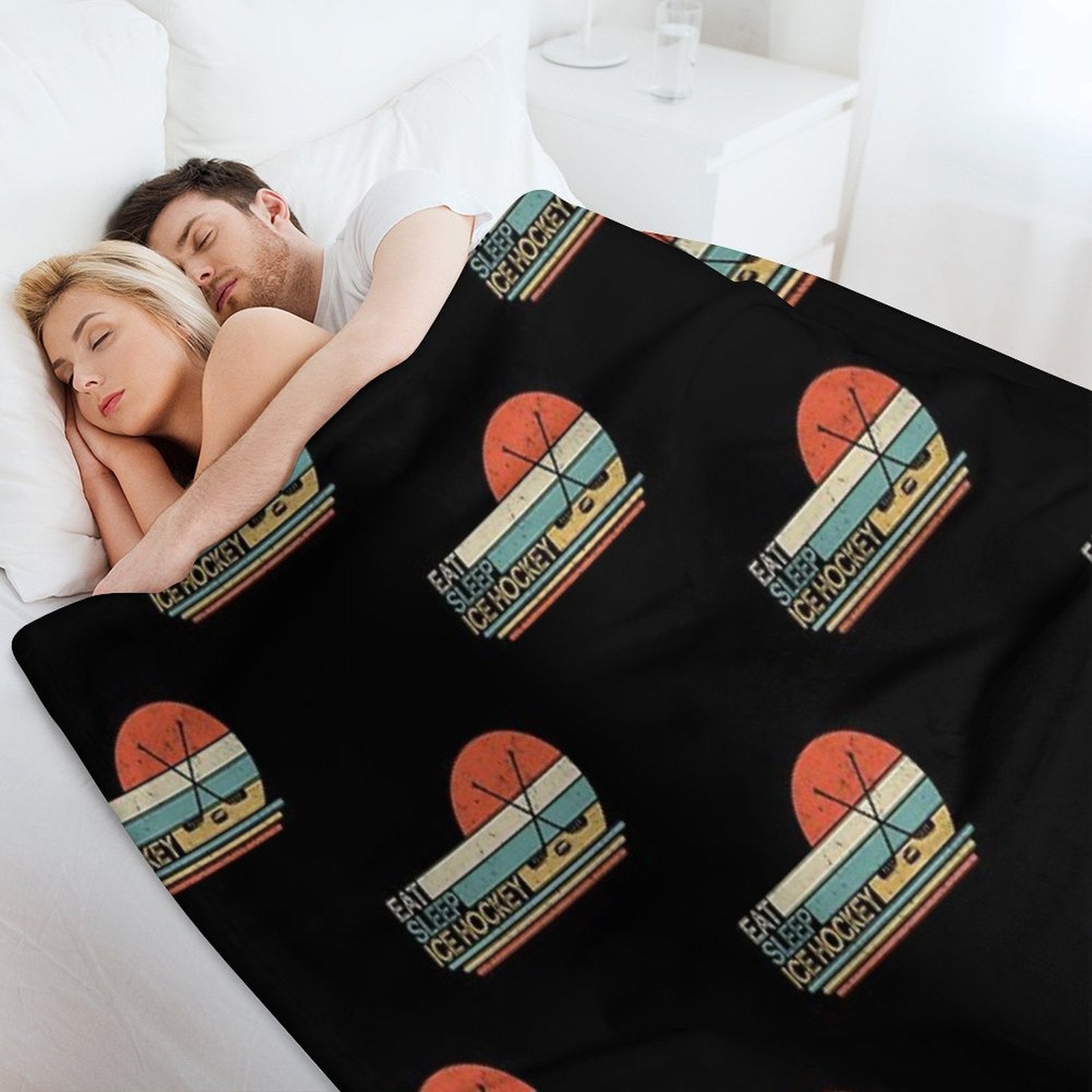 Ice Hockey Vintage Eat Sleep Premium Throw Blanket
