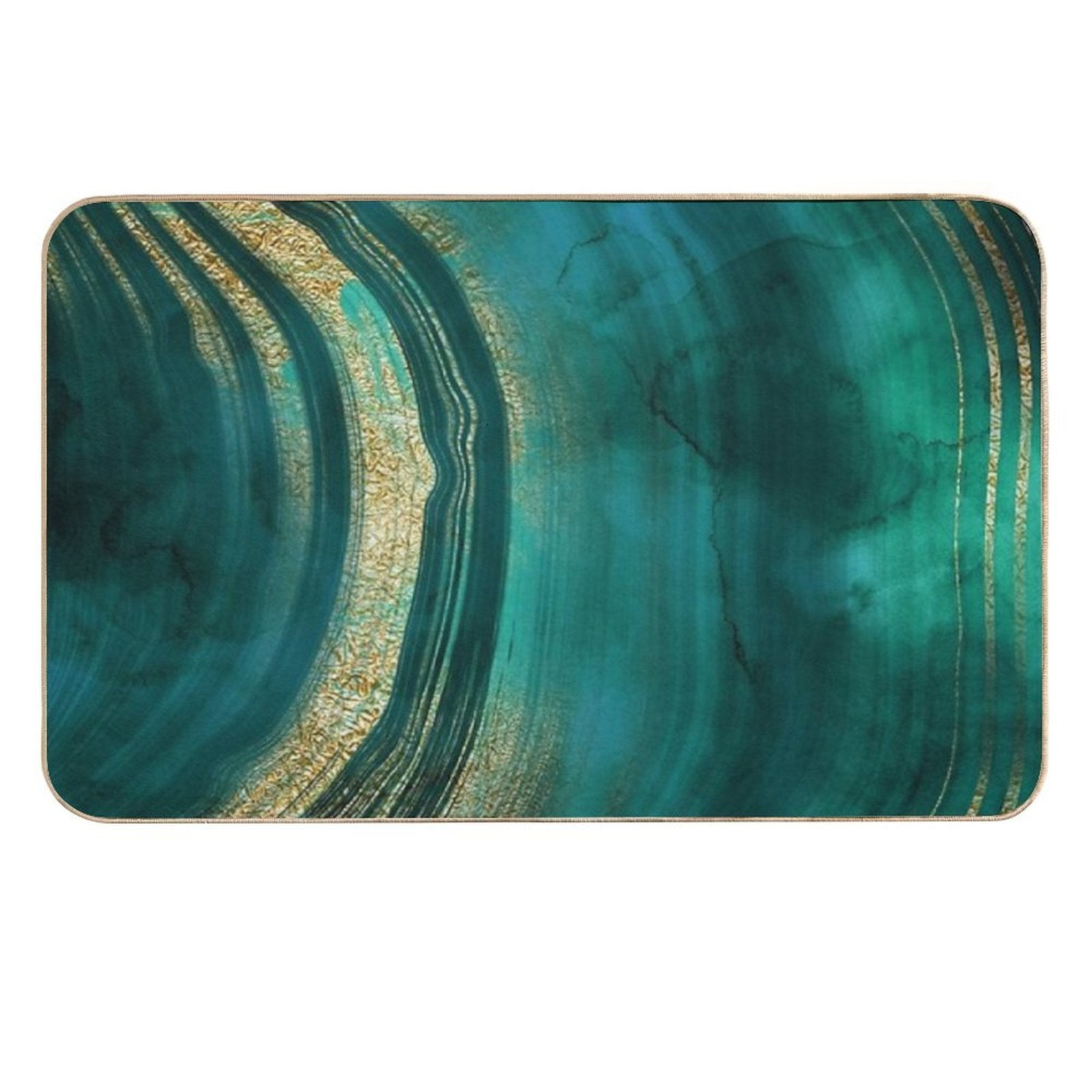 Gold Veined Green Luxury Faux Marble  Rapid-Drying Bath Mat