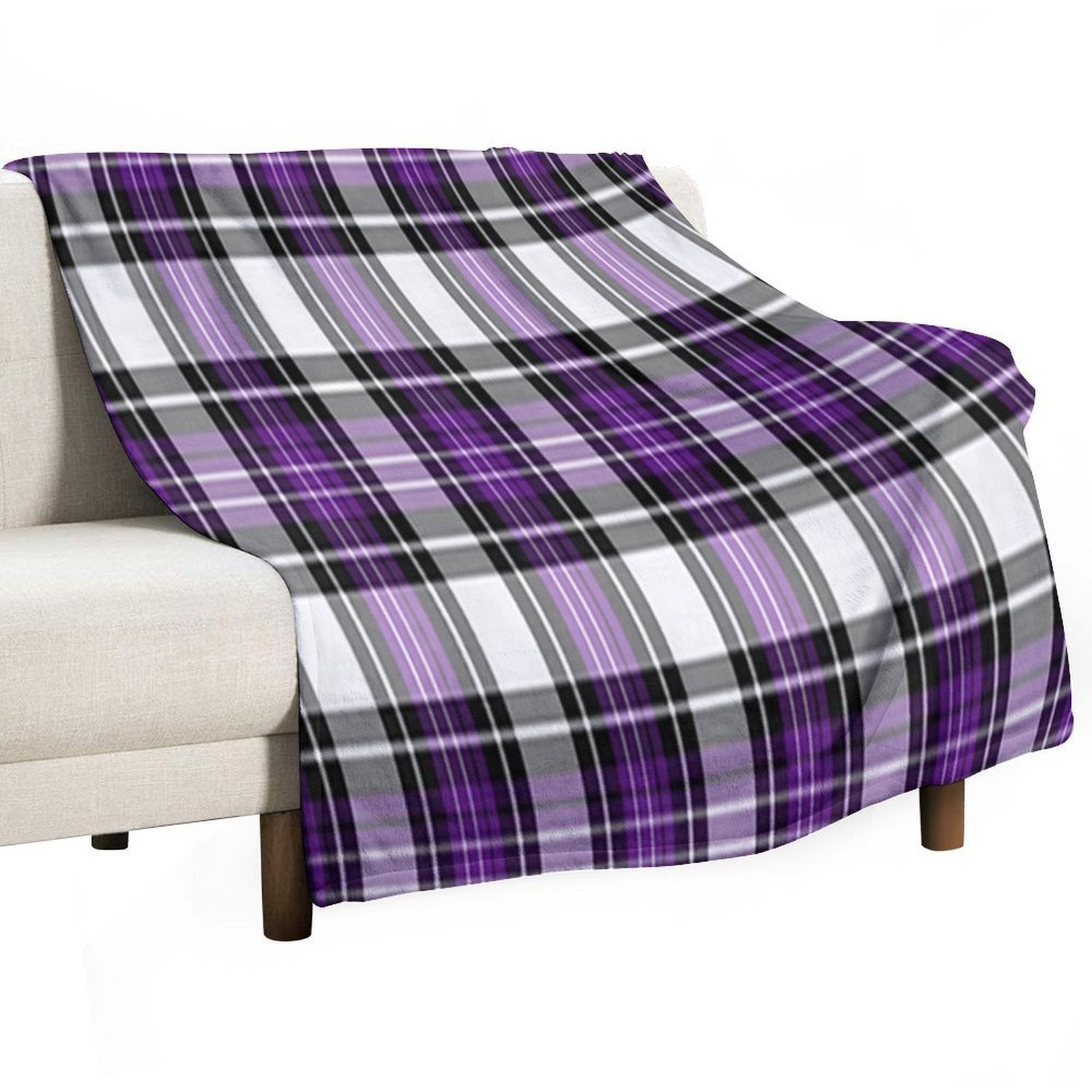 Purple And Black Plaid Sustainable Throw Blanket