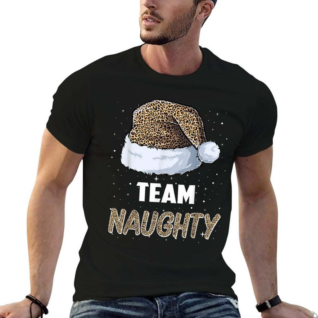 Team Naughty Santa Leopard Hat Pajamas Family Xmas Men Women  Odor-resistant T-Shirt