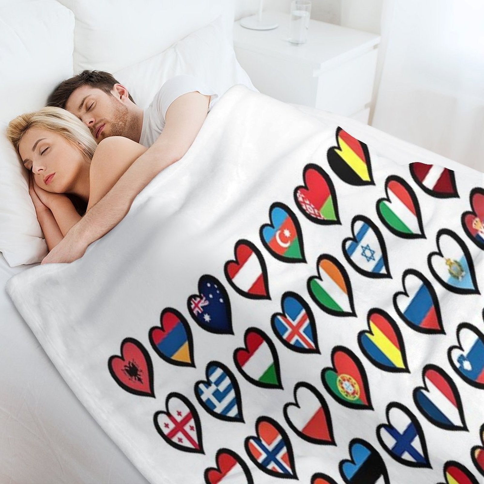 Eurovision Song Contest Flags Hearts ESC EBU Eurofans Gift-ready Throw Blanket