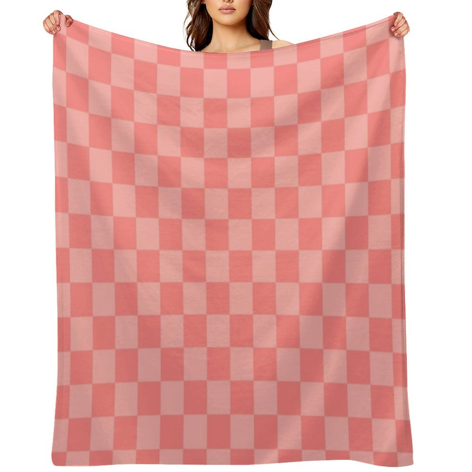 Checkerboard Mini Check Pattern in Double Blush Pink Compact Throw Blanket