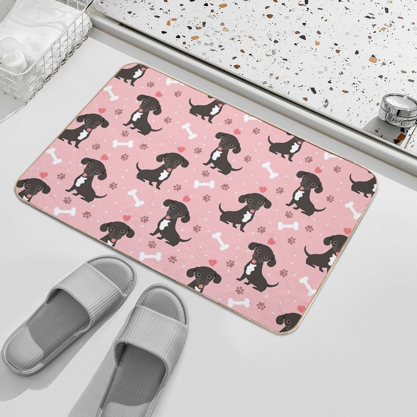 LOVE Black And White Chiweenie Dachshund Chihuahua Mix  Anti-Trip Bath Mat