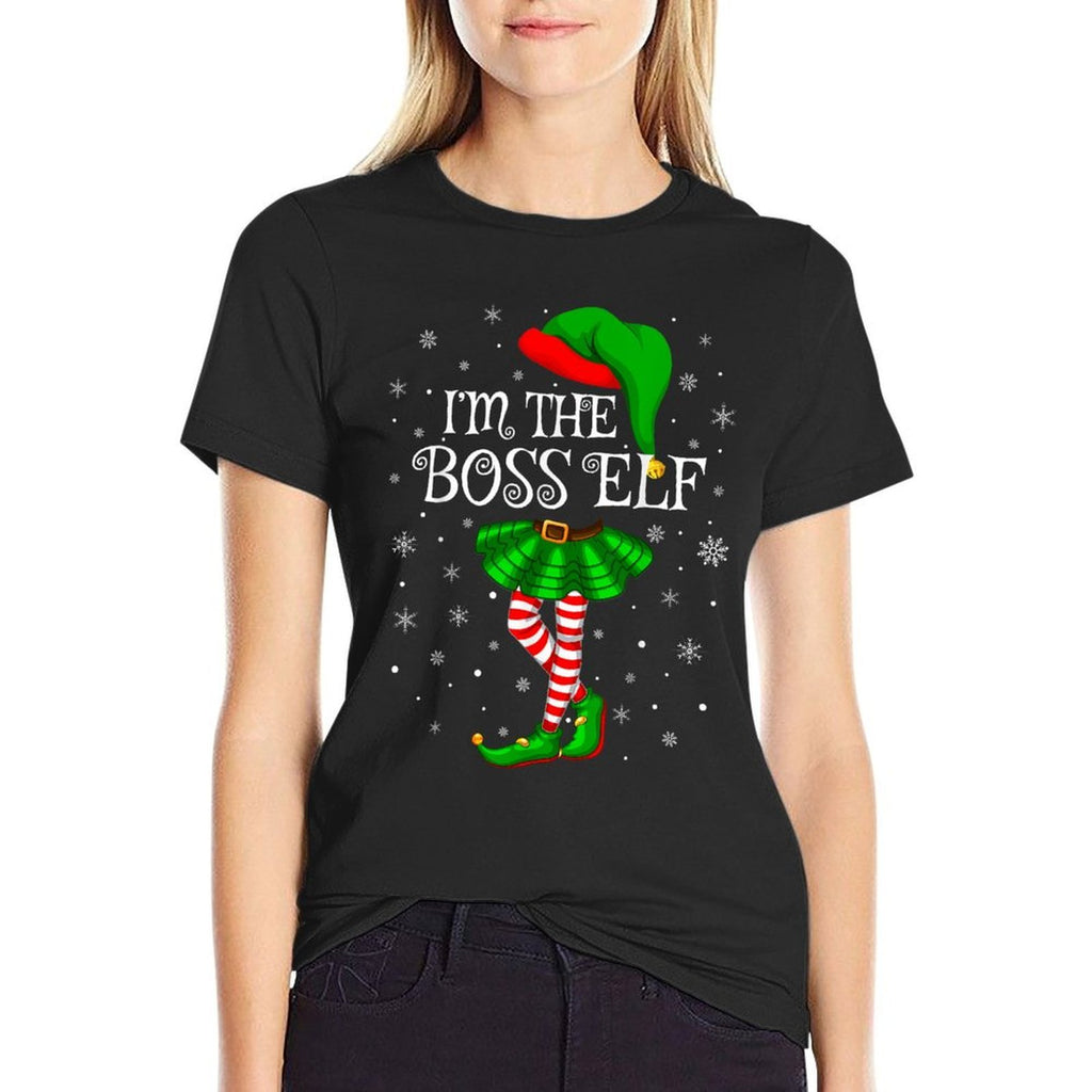 Family Matching Women Girls Im The Boss Elf Christmas  Easy-care T-Shirt