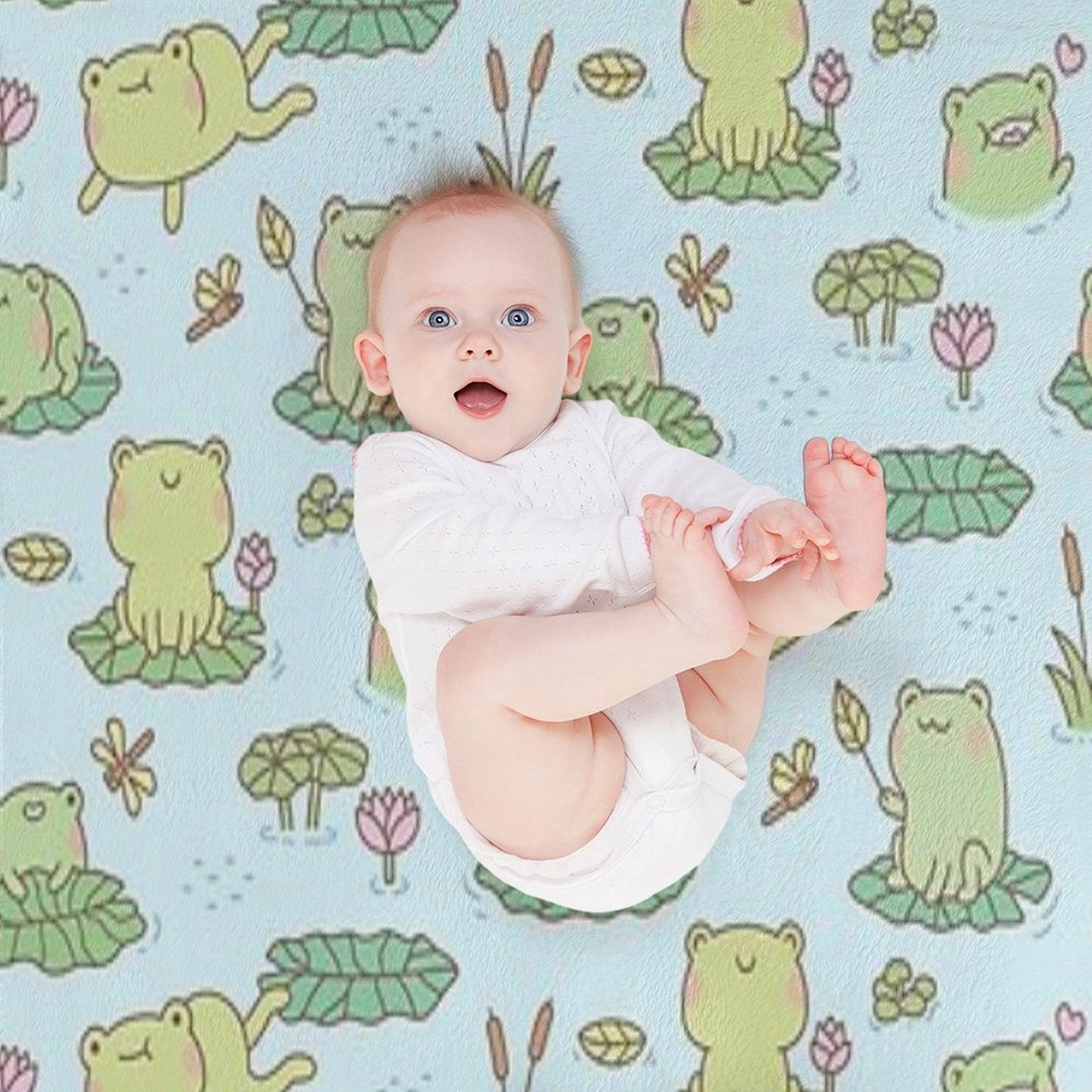 Cute Frogs And Dragonflies Pond Pattern Shrink-resistant Throw Blanket