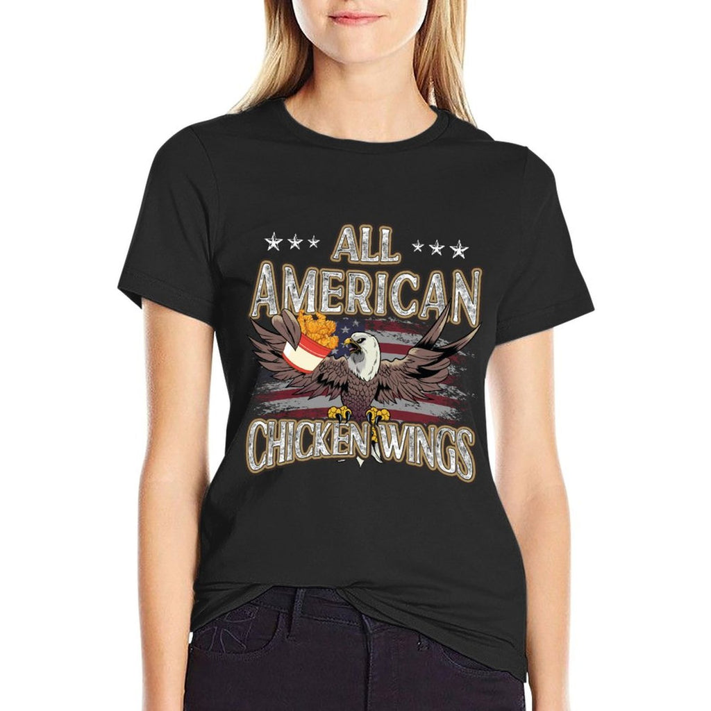 All Patriotic Chicken Wings American USA 4th of July  Rolled Sleeves T-Shirt