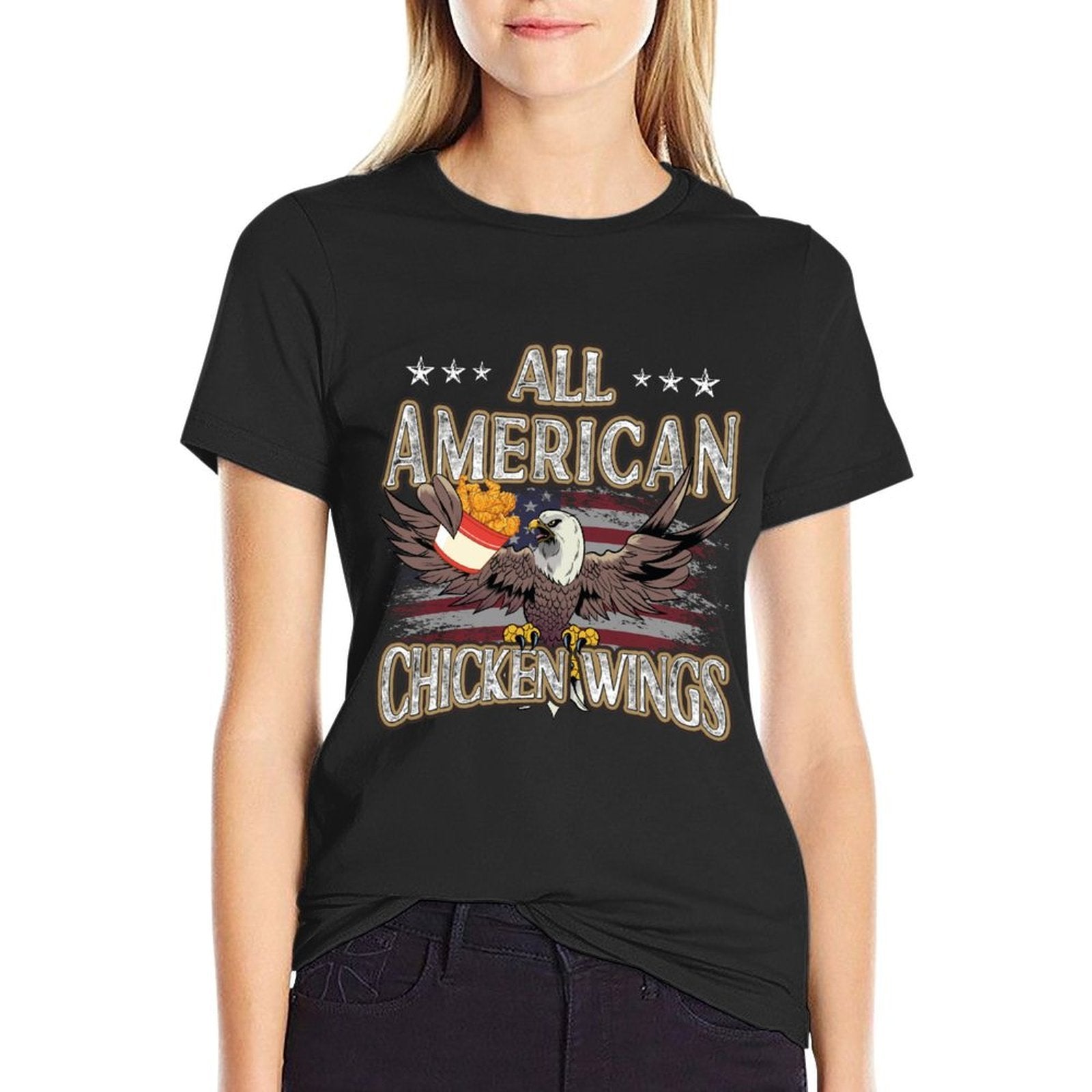 All Patriotic Chicken Wings American USA 4th of July  Rolled Sleeves T-Shirt
