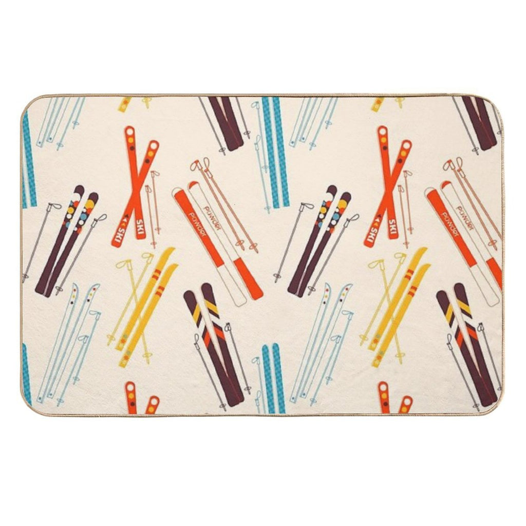 Retro Ski Pattern on Cream  Anti-Trip Bath Mat