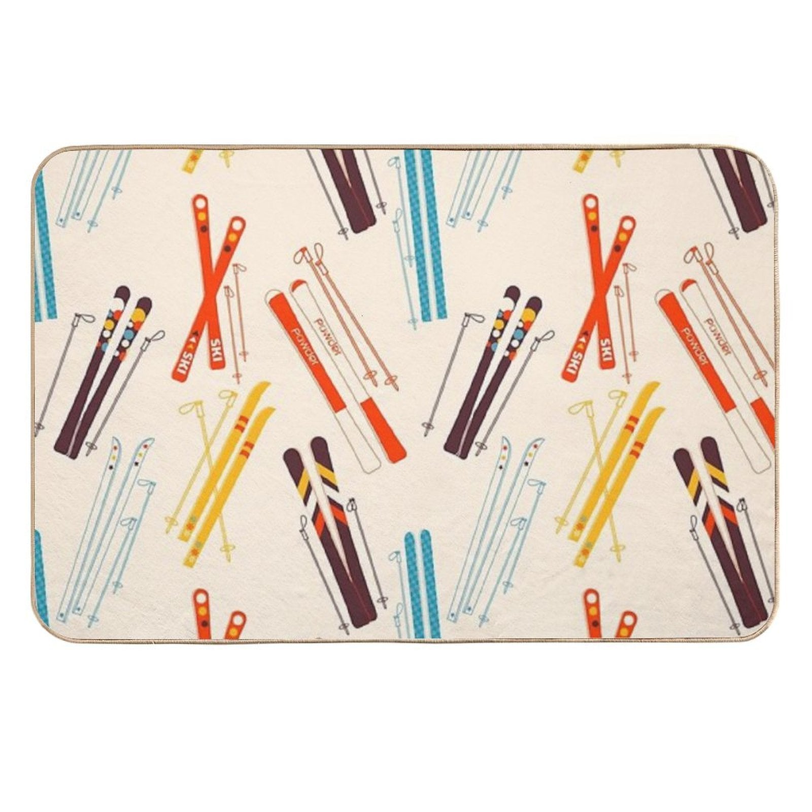 Retro Ski Pattern on Cream  Anti-Trip Bath Mat