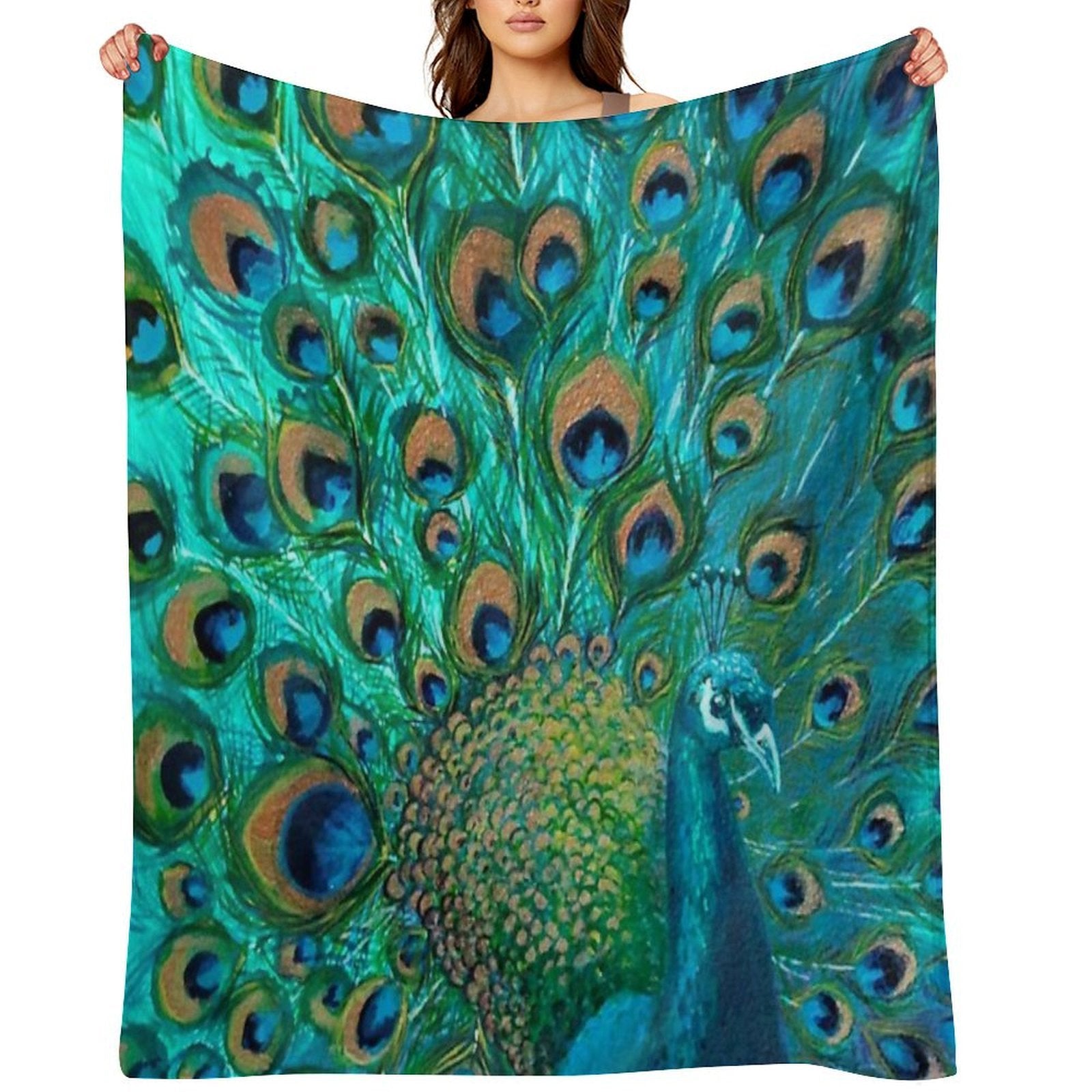 Colourised Aqua Peacock All-season Throw Blanket