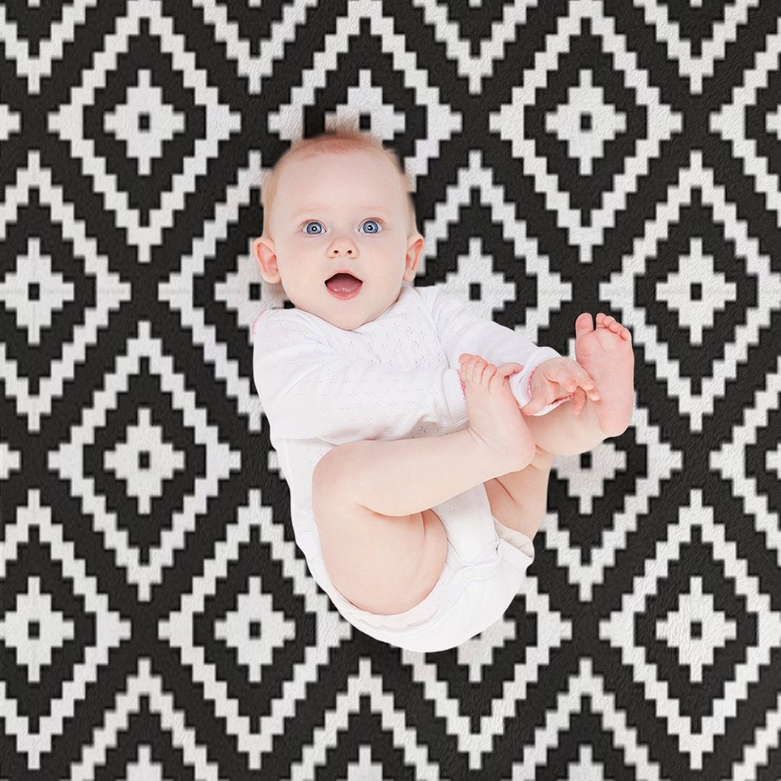 Aztec - White on Black Velvety-soft Throw Blanket