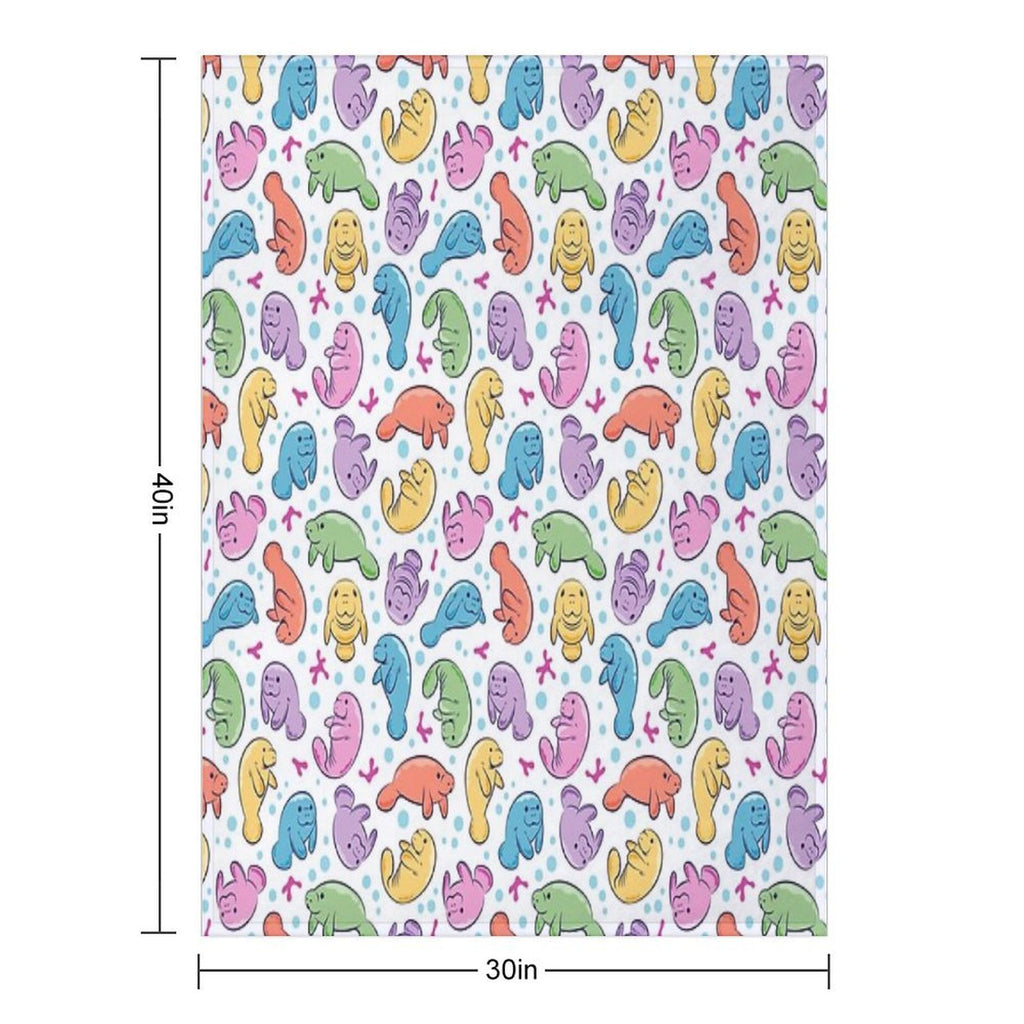 Cute Manatee Pattern - Colorful Underwater Pattern Travel-friendly Throw Blanket
