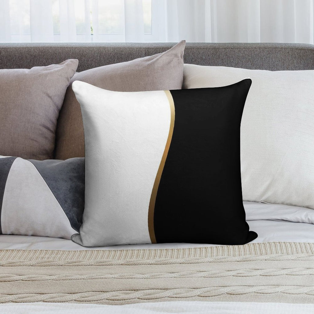 Black And White, Gold Wave Soft Home Decor Throw Pillow