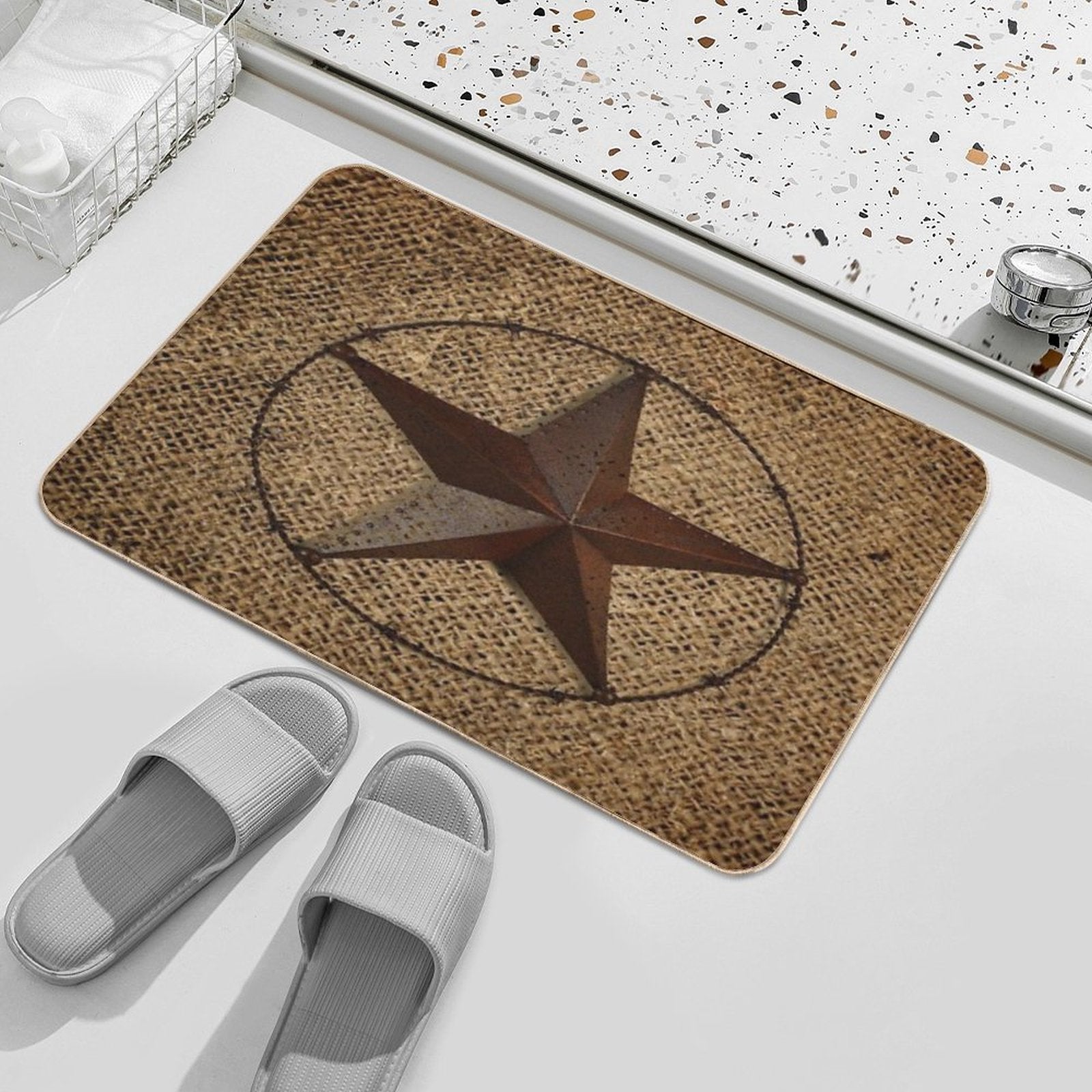 Rustic Western Country Burlap Star  Versatile Bath Mat