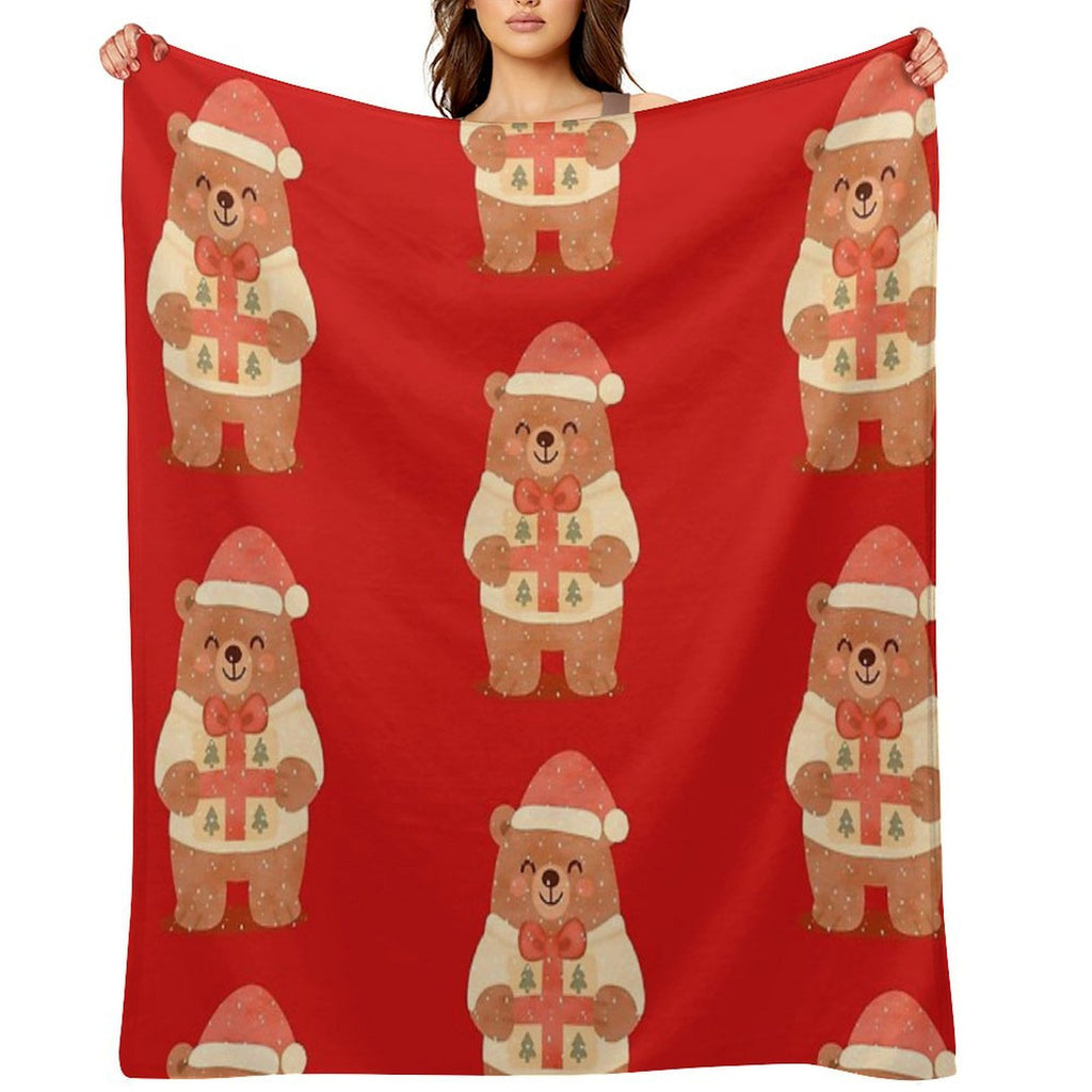 Cute Christmas Bear with Gift – Holiday Winter Illustration Eco-conscious Throw Blanket