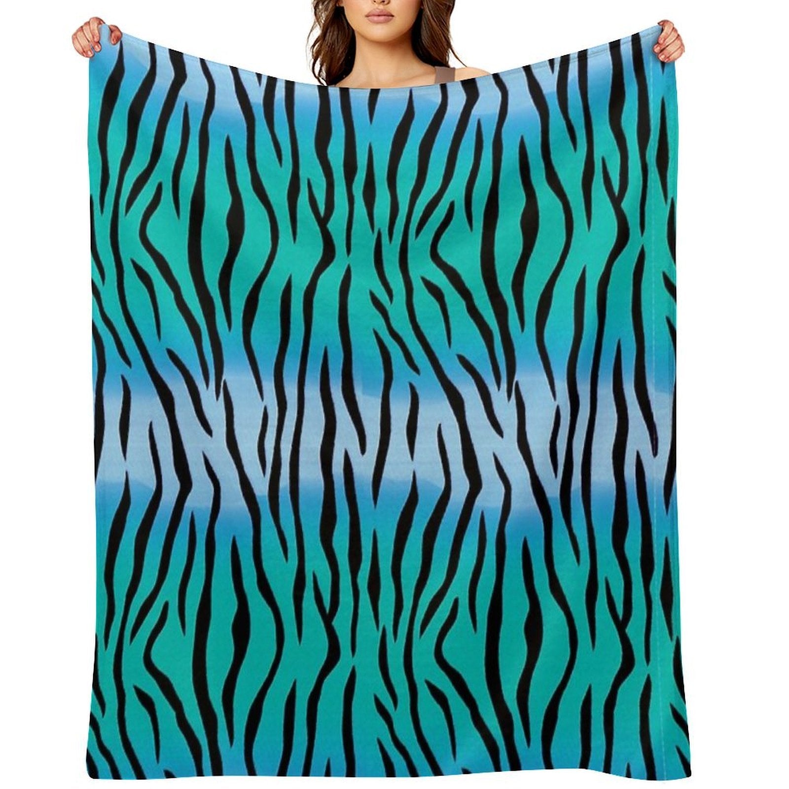 Tiger Skin Style Design in Blue Plush Throw Blanket