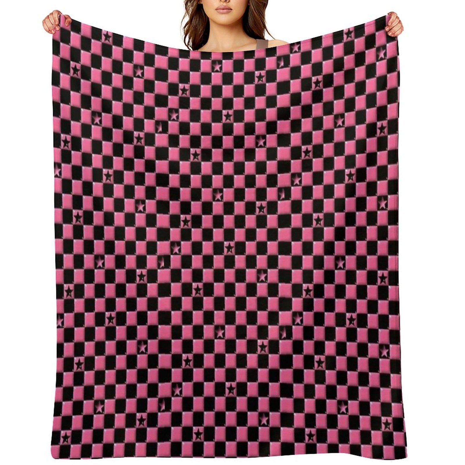 Emo Black And Pink Stars Machine-washable Throw Blanket