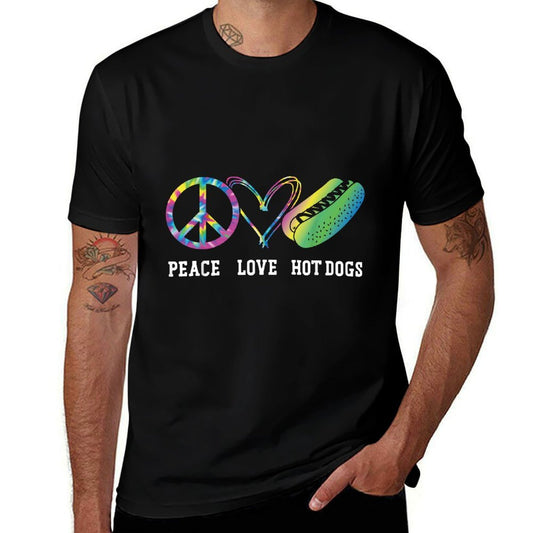 Hot Dog Adult Tie Dye Peace Love Hot Dogs  Polyester Blend T-Shirt