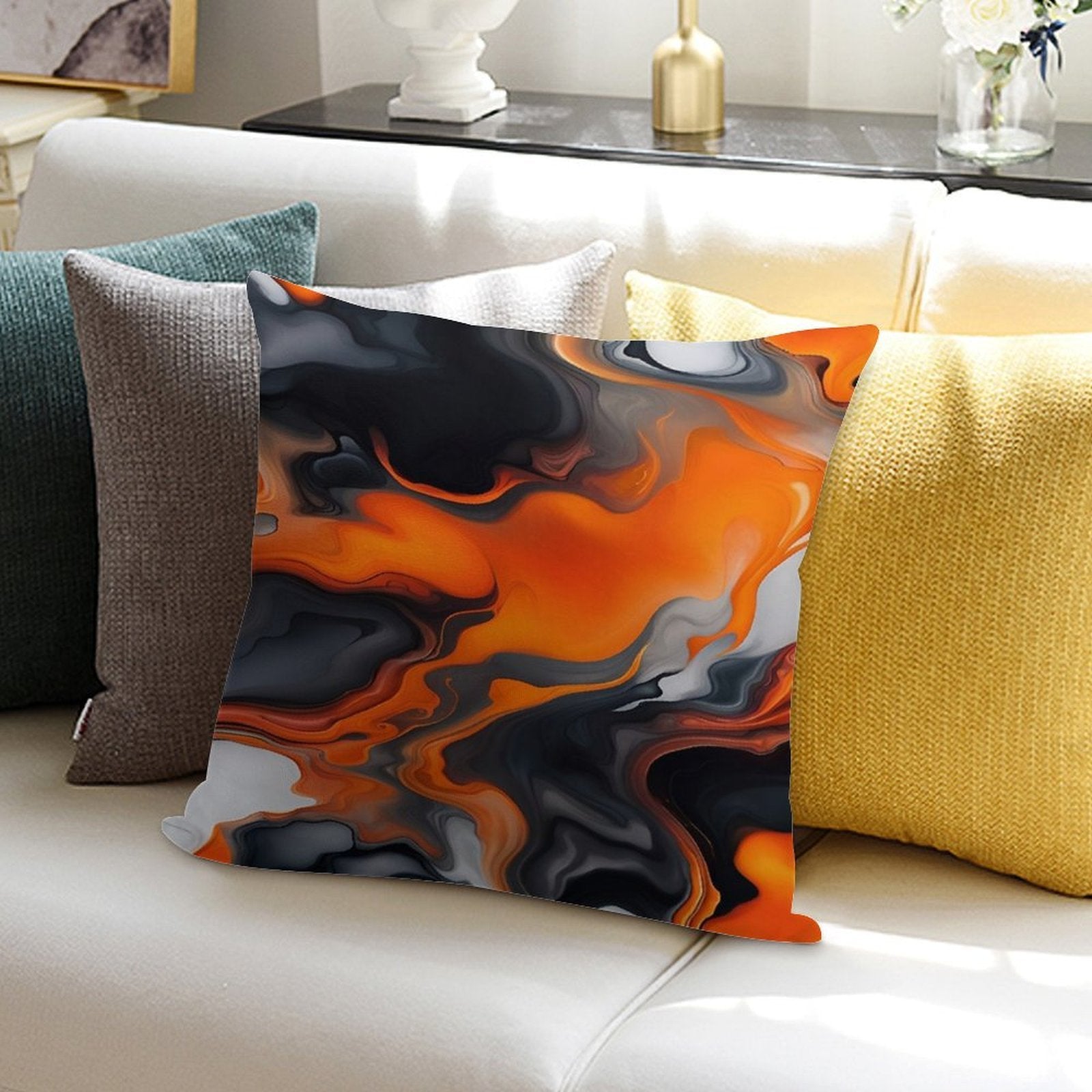 Translucent Burnt Orange White Black Grey Abstract Soft Bedroom Essential Throw Pillow
